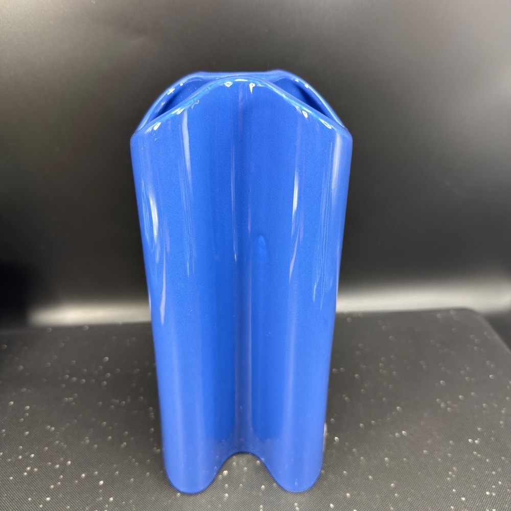 Dansk International Design Portugal Blue Ceramic Wavy Sculptural Vase MCM 9inch - Picture 11 of 14